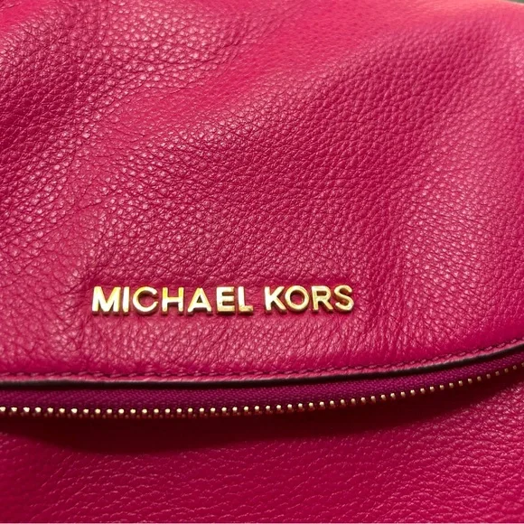 MICHAEL KORS BEDFORD TASSEL FUSCHIA PEBBLE LEATHER FLAP SHOULDER BAG CROSSBODY - Picture 10 of 16